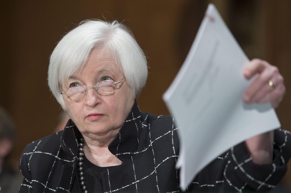 Federal Reserve Chairwoman Janet L. Yellen testifies before the Senate Banking Committee on Thursday.