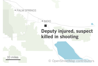 A map of the Coachella Valley shows where a suspect was killed and a deputy injured in a shooting in Coachella