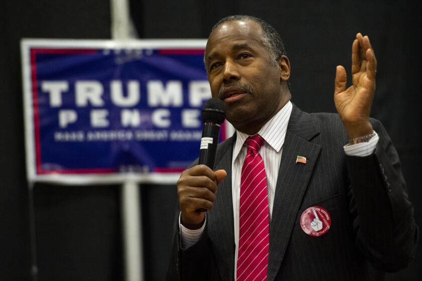 Ben Carson speaks during a rally for Donald Trump Friday in November. President-elect Trump has chosen Carson to be Housing secretary.
