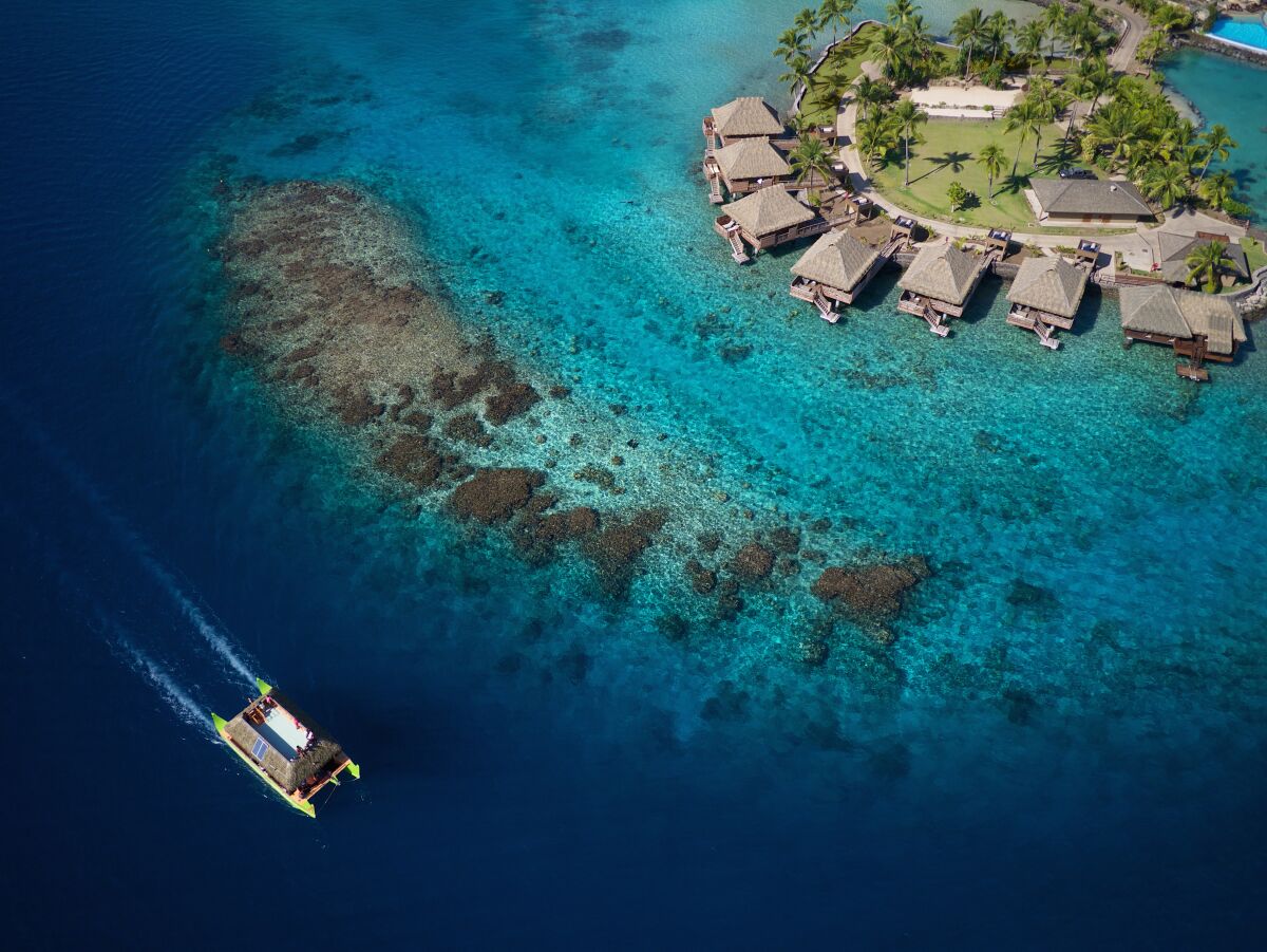 The overwater bungalows at the InterContinental Tahiti Resort & Spa.  