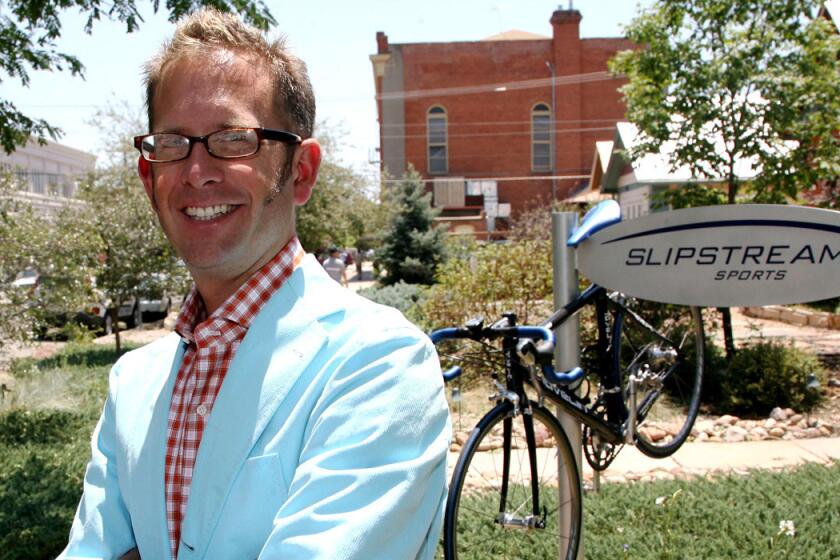 Jonathan Vaughters stands in front of his office in Boulder, Colo on June 27, 2006.