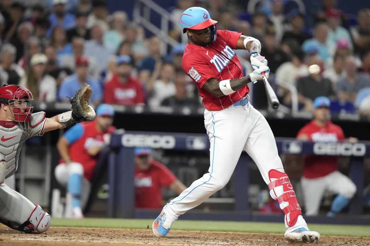 Soler drives in 2 runs as Marlins end Phillies' franchise-tying road  winning streak at 13 games - The San Diego Union-Tribune