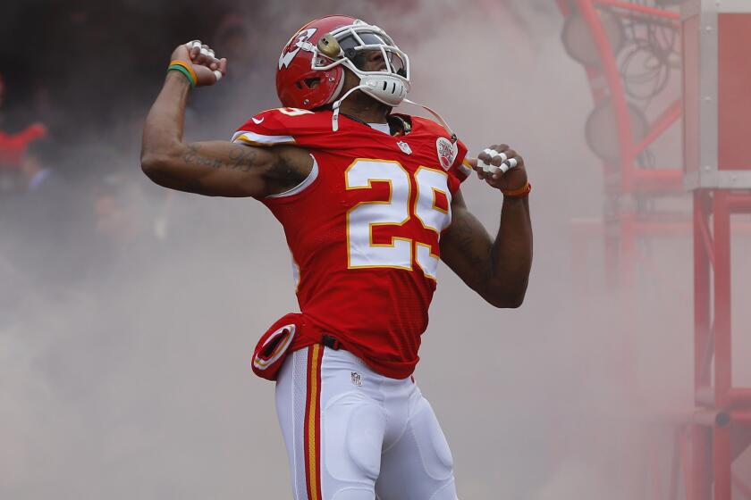 Kansas City Chiefs strong safety Eric Berry celebrates during player introductions before a game against the Seattle Seahawks on Nov. 16.