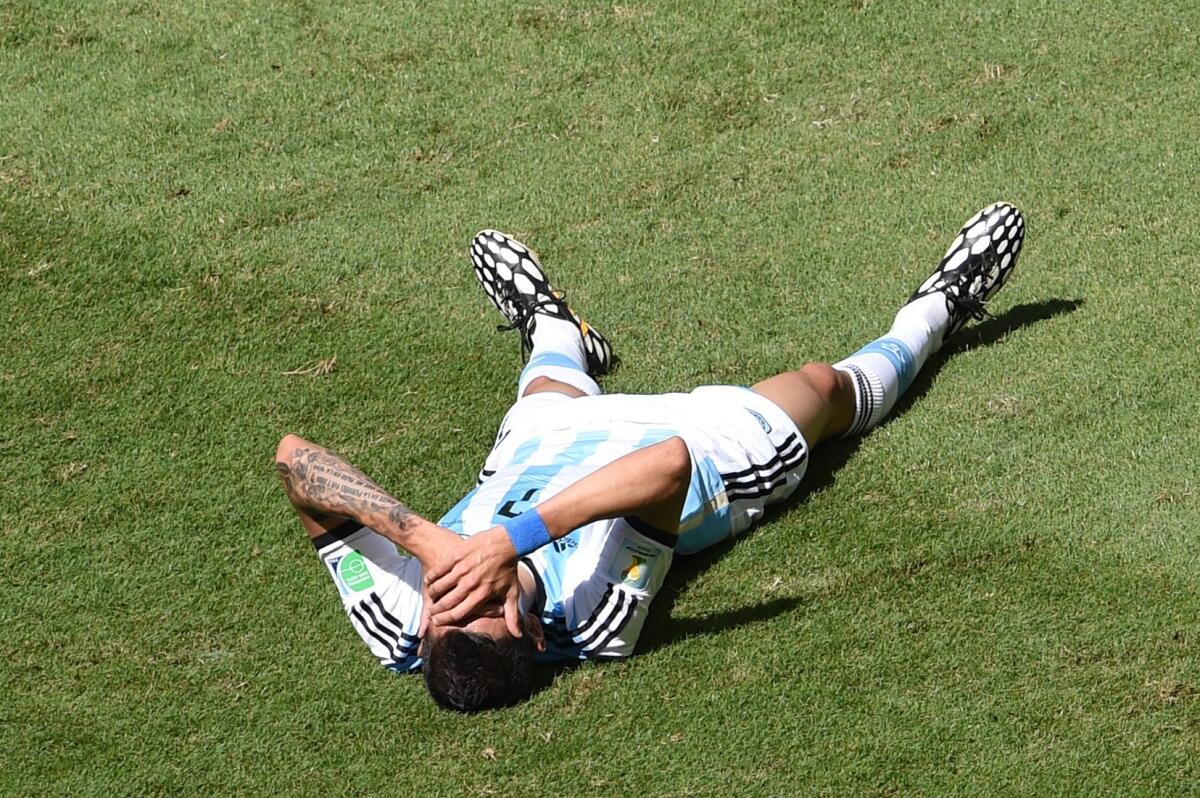 A strained muscle could keep Angel Di Maria off the field today.