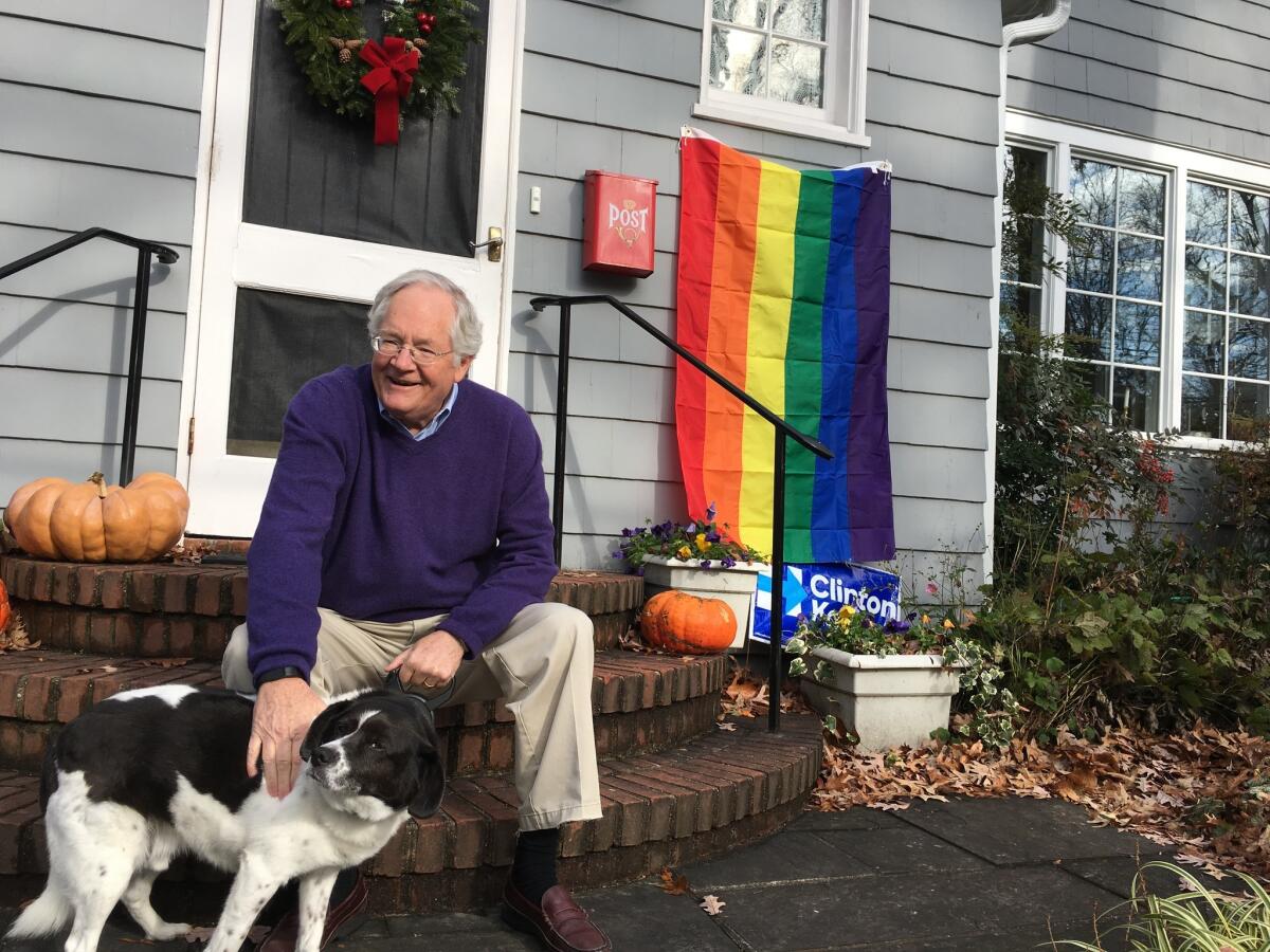 Peter Fenn, a Democratic strategist, is one of several temporary neighbors to Vice President-elect Mike Pence who welcomed him to the neighborhood with newly purchased rainbow flags. "This isn't a cheap shot," Fenn said.