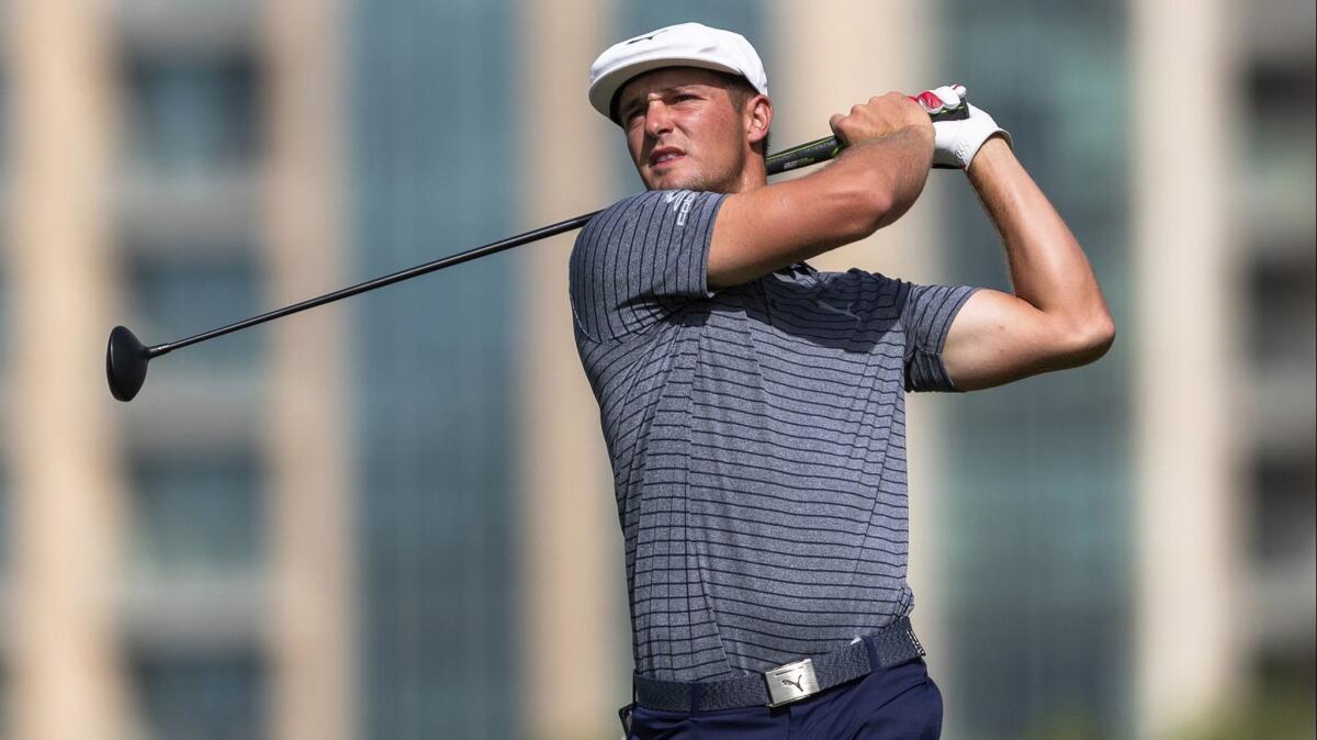 Bryson Dechambeau tees off at No. 5 during the final round of the Dubai Desert Classic on Sunday.