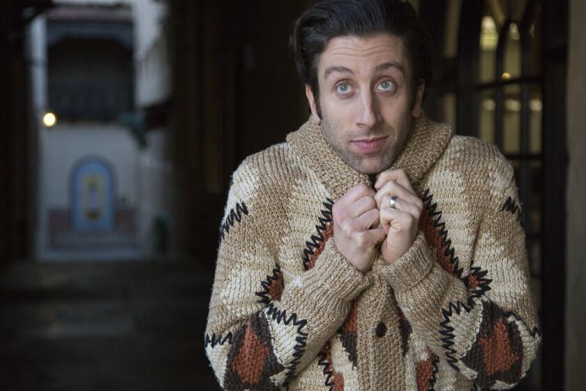PASADENA, CA-DECEMBER 7, 2018: Simon Helberg is photographed at the Pasadena Playhouse. Helberg, the "Big Bang Theory" star who appeared opposite Meryl Streep in "Florence Foster Jenkins," is playing George Bailey in a radio play of "It's a Wonderful Life" at Pasadena Playhouse.(Katie Falkenberg / Los Angeles Times)
