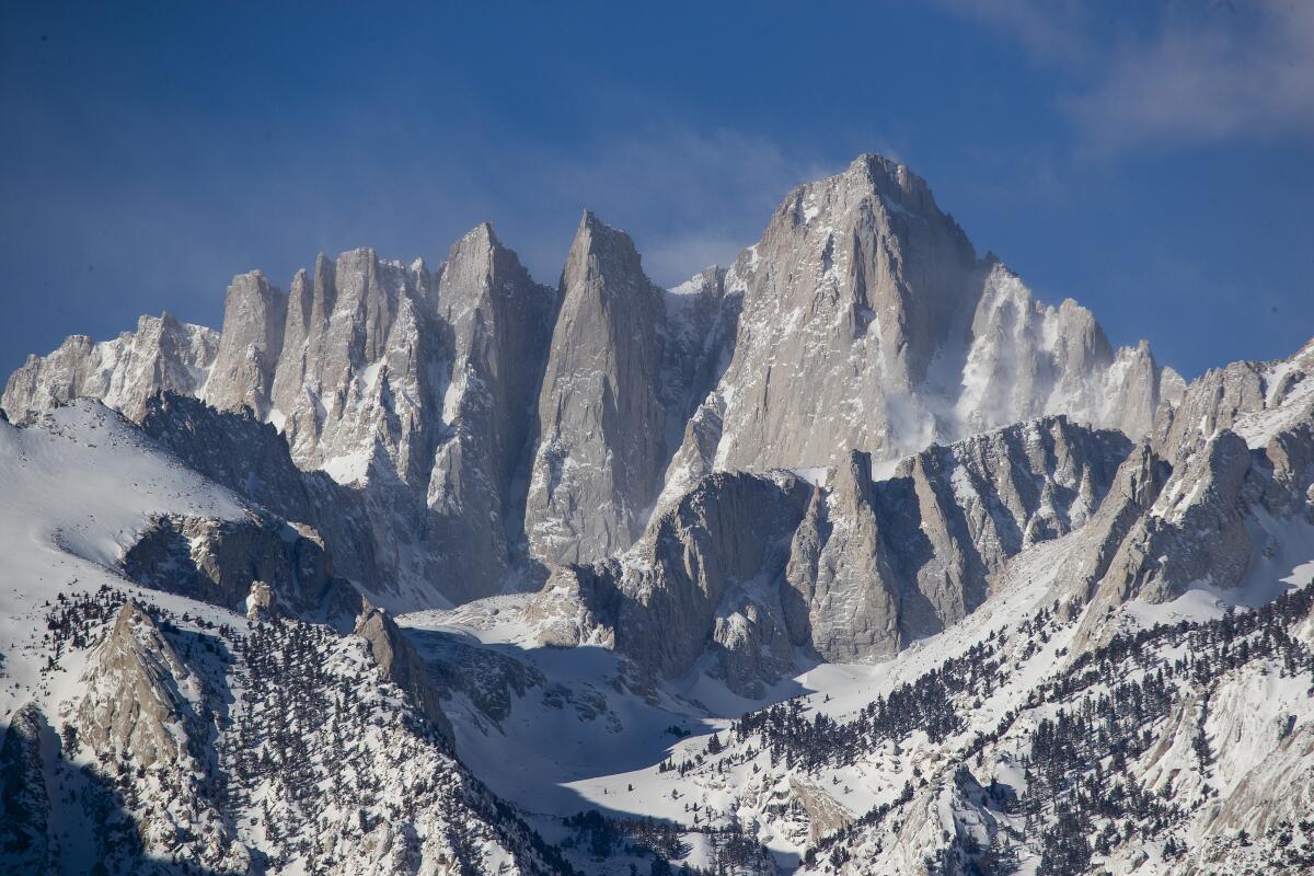 Mt. Whitney blanketed in snow.