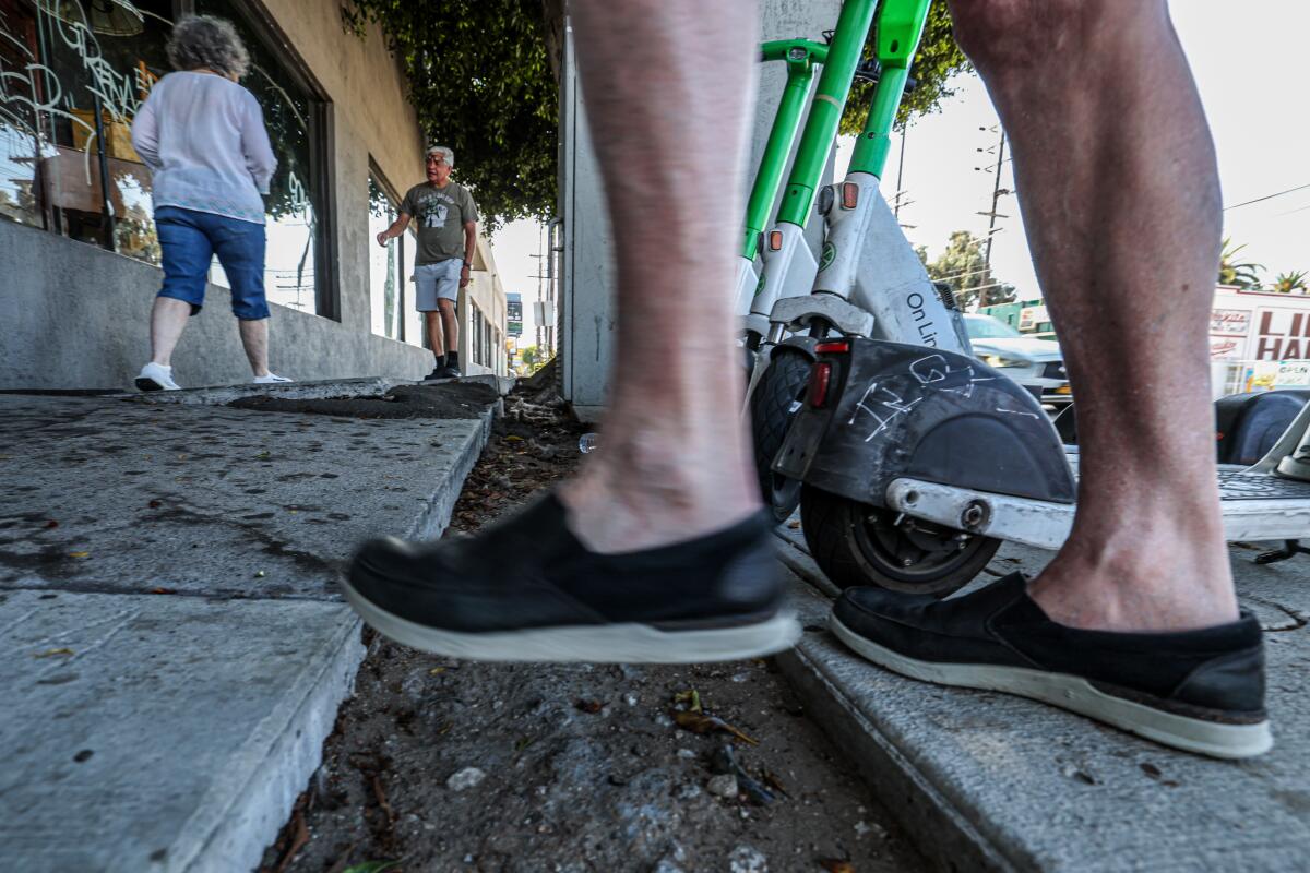 Dennis Hathaway, who lives in Venice and blogs about aging, believes that poorly maintained sidewalks are a danger to older people. 