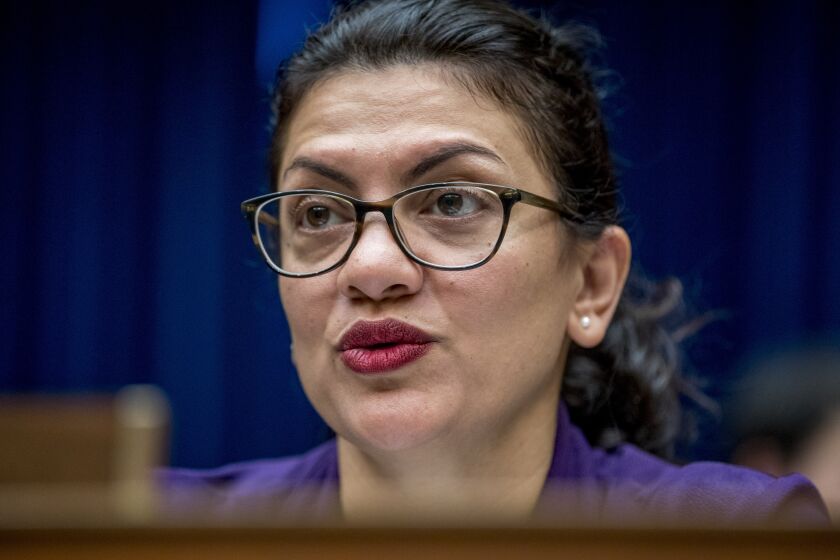 Rep. Rashida Tlaib, D-Mich., questions CDC Principal Deputy Secretary Dr. Anne Schuchat as she speaks before a House Oversight subcommittee hearing on lung disease and e-cigarettes on Capitol Hill in Washington, Tuesday, Sept. 24, 2019. (AP Photo/Andrew Harnik)