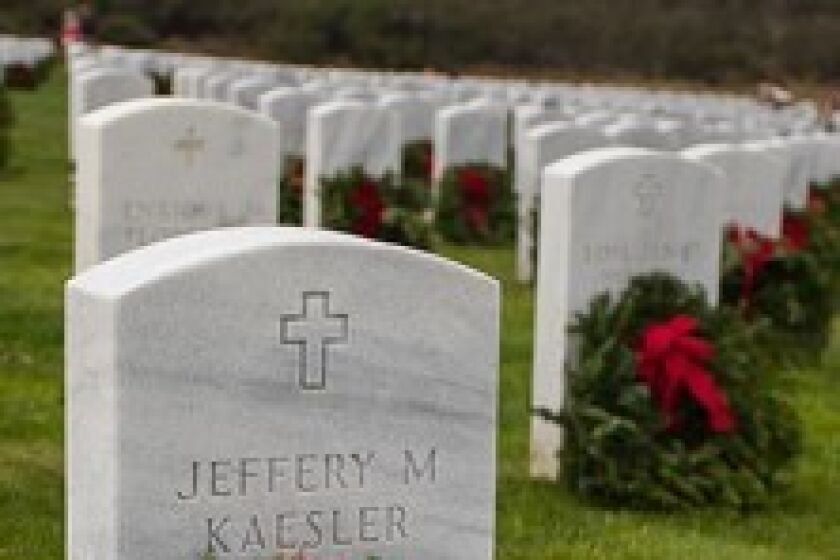 A wreath placed on the headstone of Jeffrey Kaesler