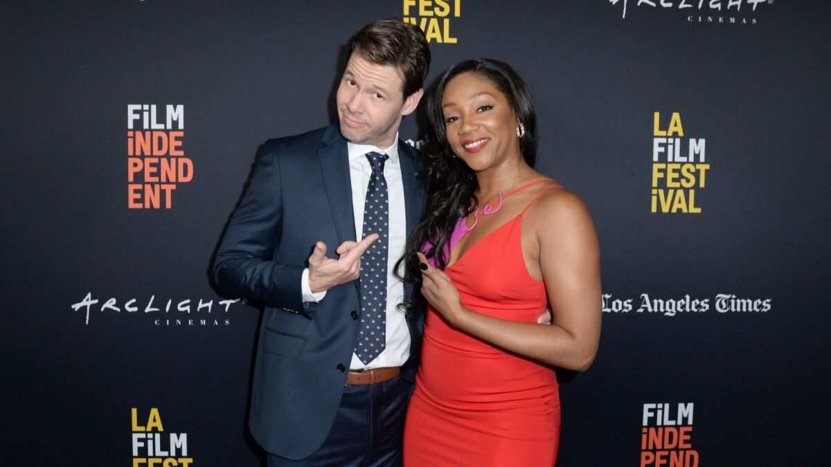Ike Barinholtz and Tiffany Haddish attend the L.A. Film Festival world premiere gala screening of "The Oath" on Sept. 25 in Los Angeles.