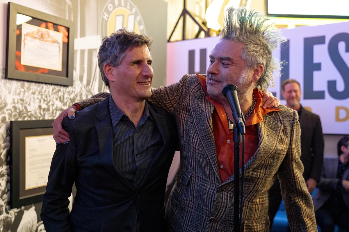 Posen and NOFX's Fat Mike Burkett at Hopeless Records 30th Anniversary Party