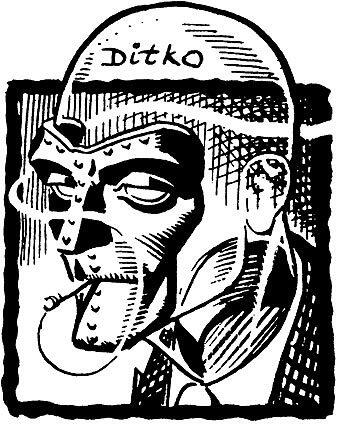 A self-portrait of Steve Ditko, the man who gave the world Spider-Man. This drawing was done for Witzend No. 1 in 1966. The cartoonist is the topic of a new book, Blake Bells Strange and Stranger: The World of Steve Ditko.