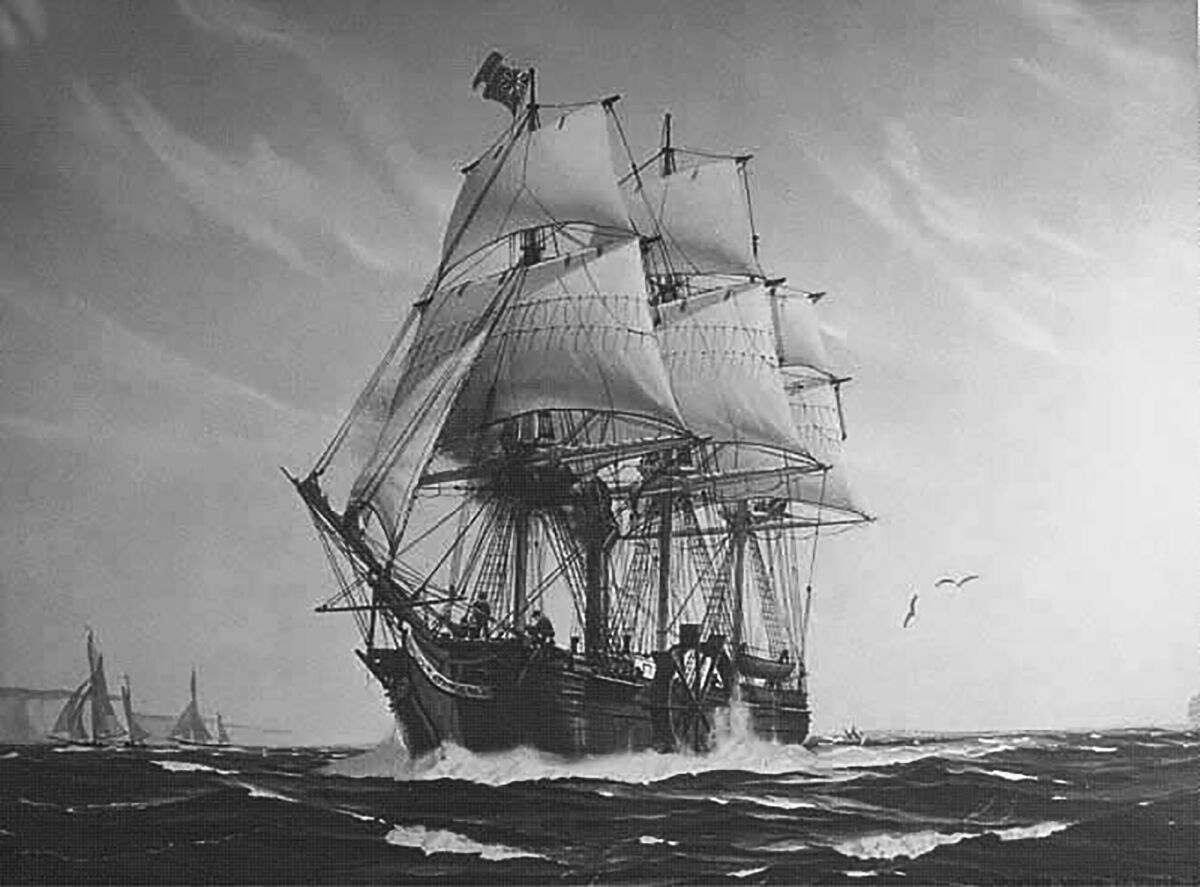 Painting of the SS Savannah at sea