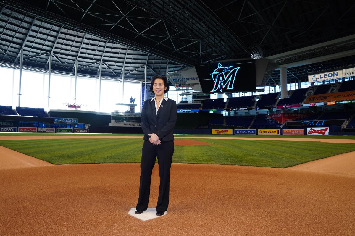 Marlins general manager Kim Ng before her introductory press conference at Marlins Park.