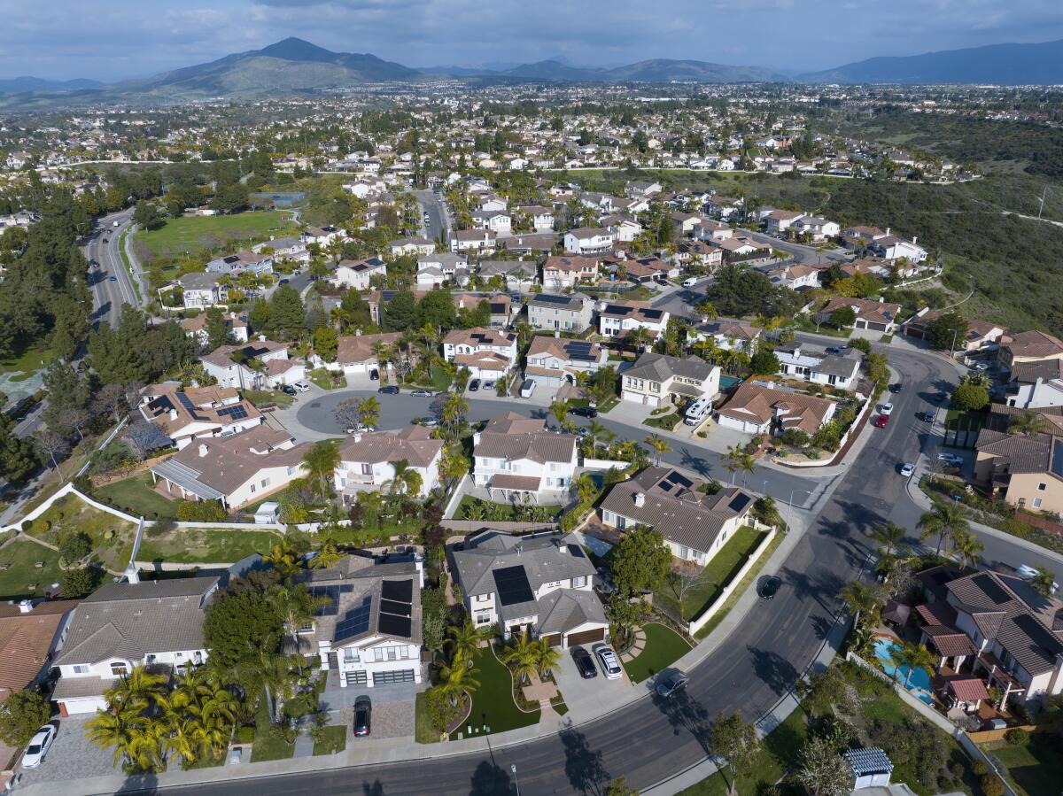 Residential homes in the Rancho Del Rey community of Chula Vista in February.