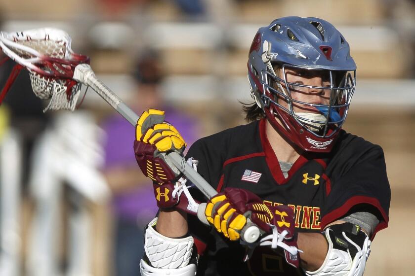 SAN DIEGO, March 15, 2019 | Torrey Pines lacrosse player Porter Hollen during the first half of Torrey Pines' game against St. Ignatius at Torrey Pines High School in San Diego on Friday. | Photo by Hayne Palmour IV/San Diego Union-Tribune/Mandatory Credit: HAYNE PALMOUR IV/SAN DIEGO UNION-TRIBUNE/ZUMA PRESS San Diego Union-Tribune Photo by Hayne Palmour IV copyright 2019