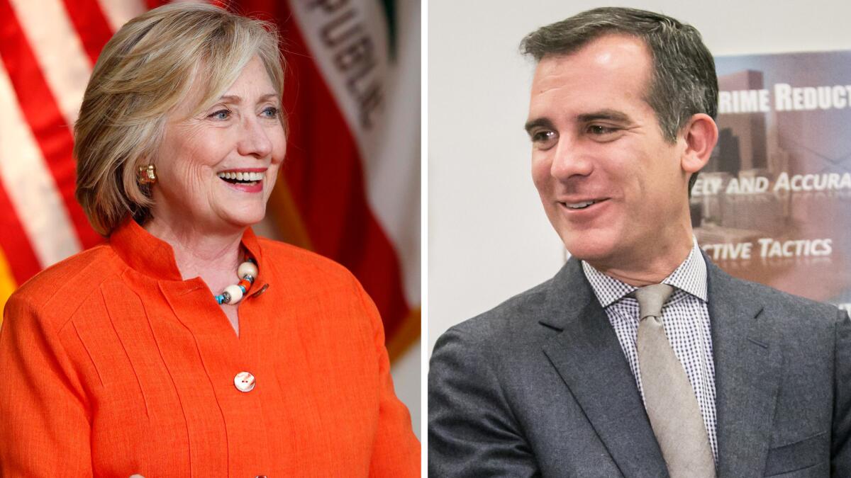 L.A. Mayor Eric Garcetti's office issued an email announcement of his endorsement of presidential candidate Hillary Rodham Clinton on Thursday. An hour later, it sent another email saying the endorsement had been sent by mistake.