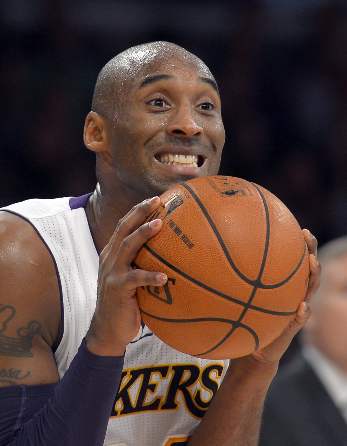Kobe Bryant reacts to a call that went against the Lakers. Plenty has gone against the team thus far this season.