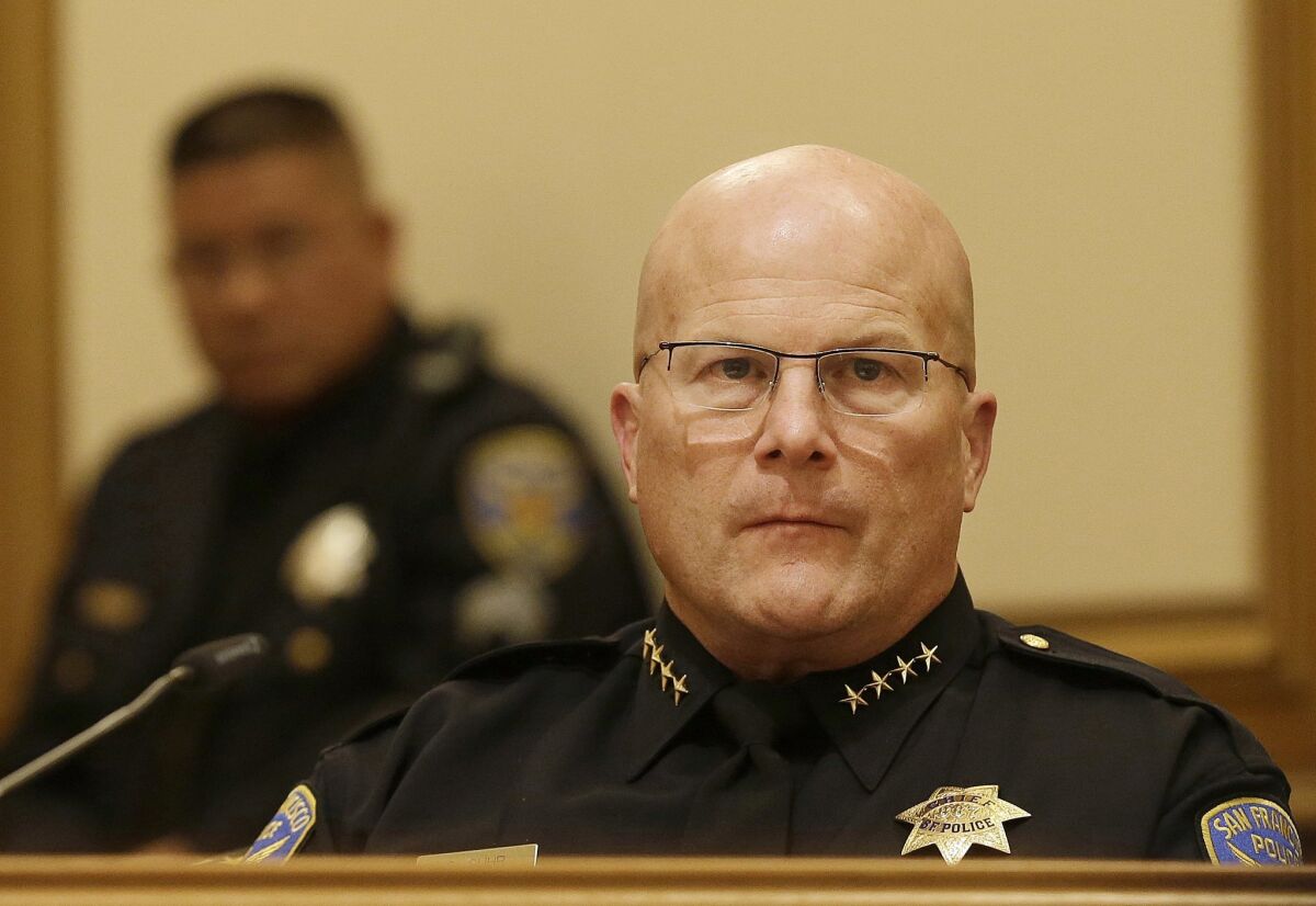 San Francisco Police Chief Greg Suhr listens to public speakers during a meeting of San Francisco's Police Commission in San Francisco, on Wednesday, Dec. 9, 2015.