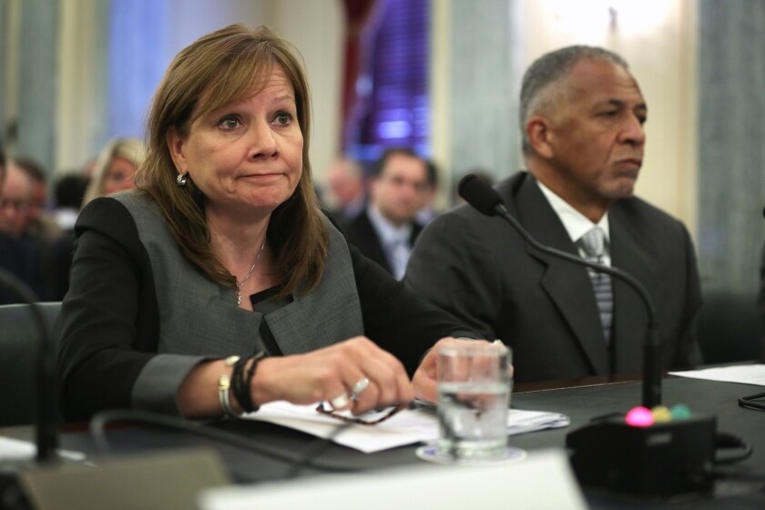 GM CEO Mary Barra, left, testifies during a hearing before the Consumer Protection, Product Safety, and Insurance Subcommittee on Capitol Hill.