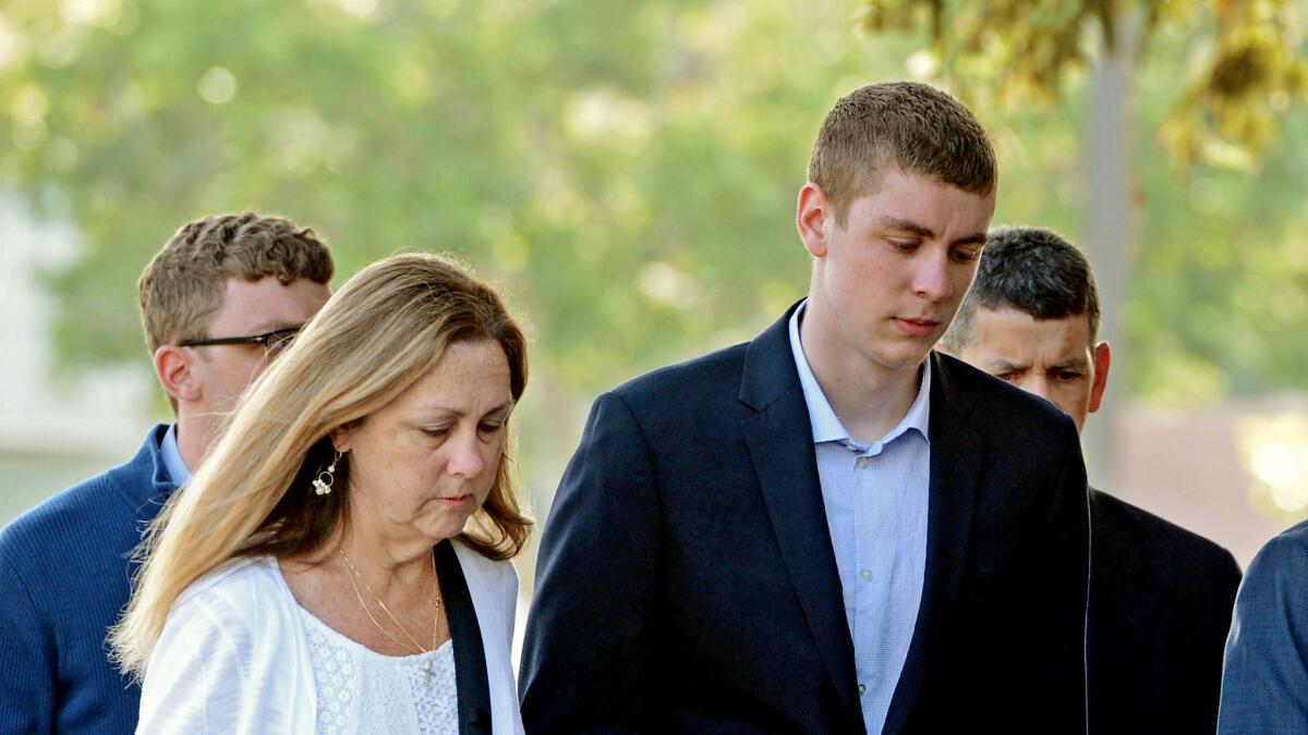 Brock Turner, right, makes his way into court in Palo Alto on June 2.