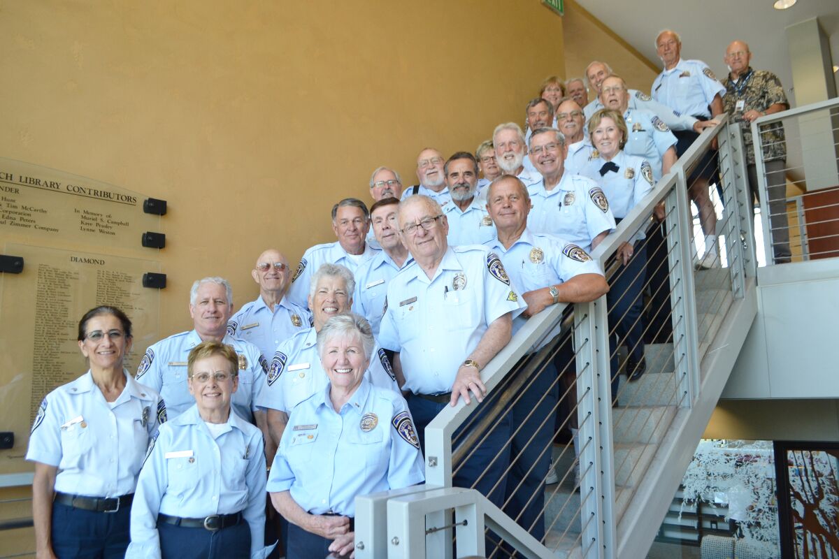 The Rancho Bernardo Retired Senior Volunteer Patrol members when the unit celebrated its 25th anniversary in June 2017.