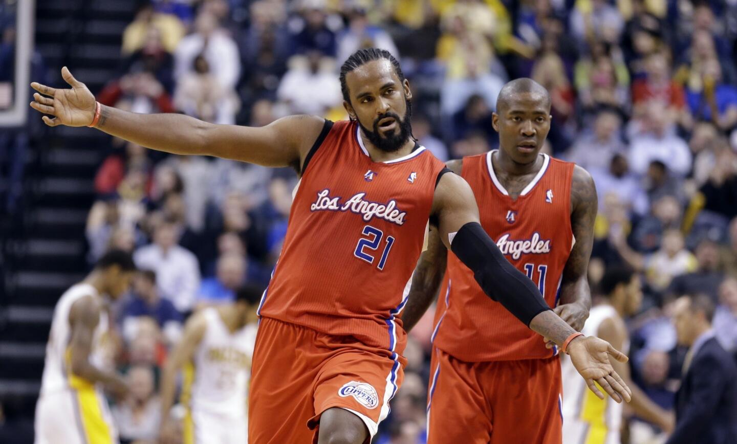 Clippers center Ronny Turiaf celebrates in the second half Thursday night in Indianapolis.