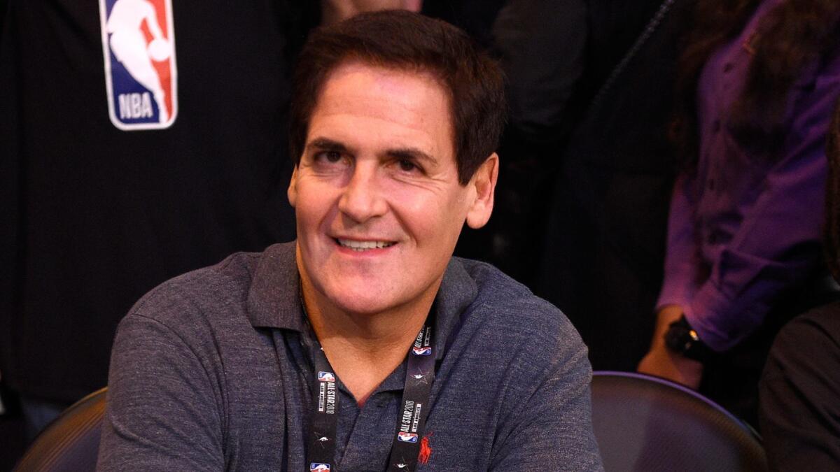 Mavericks owner Mark Cuban watches the three-point shooting contest during 2018 All-Star weekend at Staples Center in February.