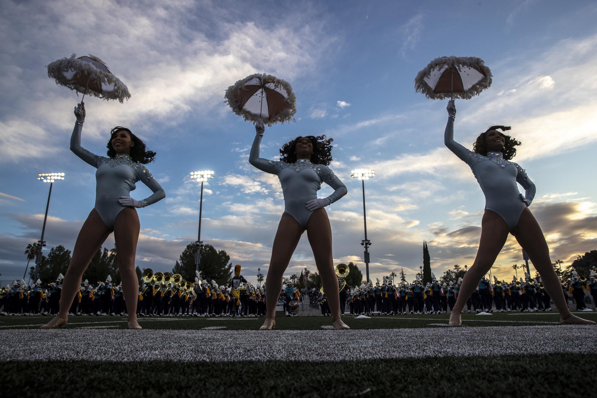 The Southern University Band plays on the field at Bandfest at Pasadena City College.