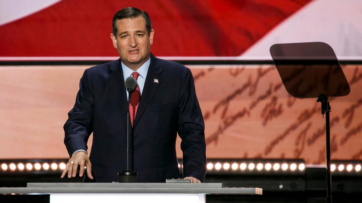 U.S. Sen. Ted Cruz takes the stage at the 2016 Republican National Convention in Cleveland, Ohio, on July 20.