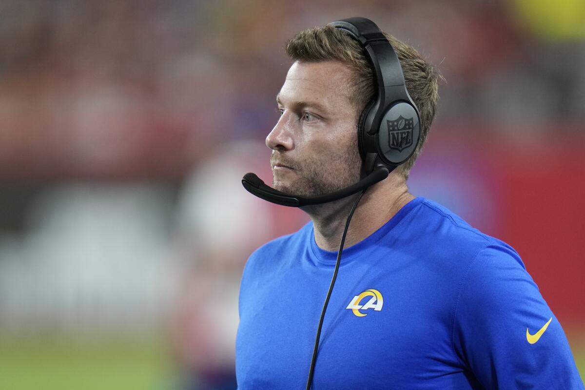Rams coach Sean McVay stands on the sideline during a loss to the Tampa Bay Buccaneers on Nov. 6.