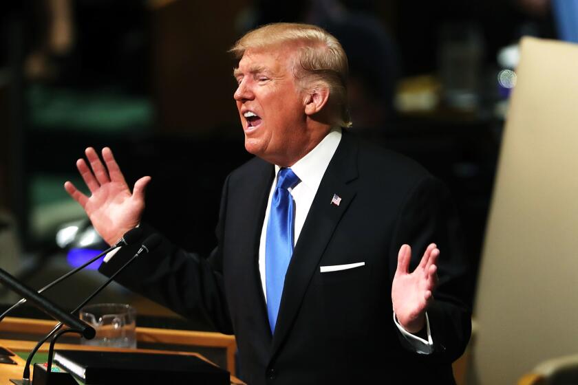 President Trump speaks to world leaders at the 72nd United Nations General Assembly at UN headquarters in New York on September 19, 2017 in New York City.