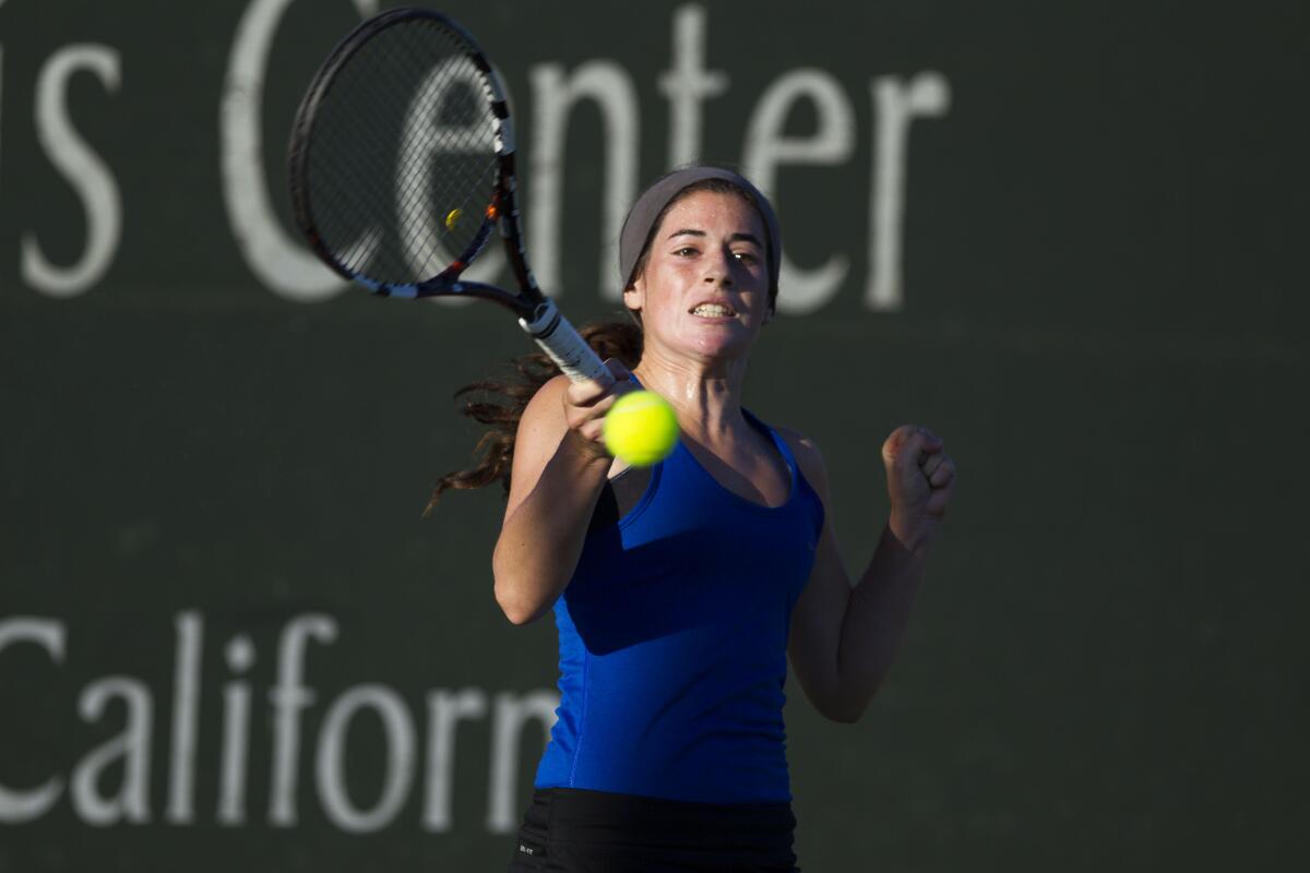 Jennifer Richards plays in the 2016 CIF San Diego Section high school girls tennis championships at Barnes Tennis Center.