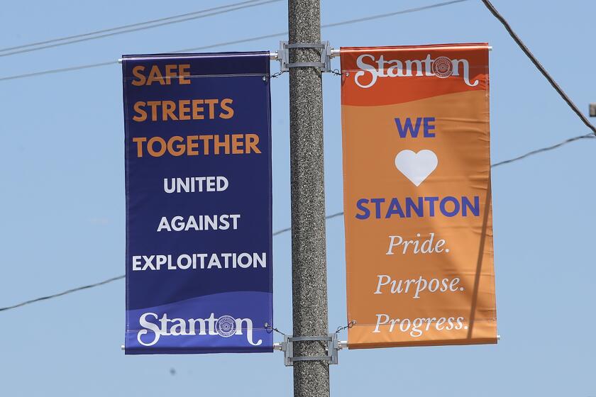 Safe Streets banners hang along Beach Blvd. in Stanton on June 27, 2024.