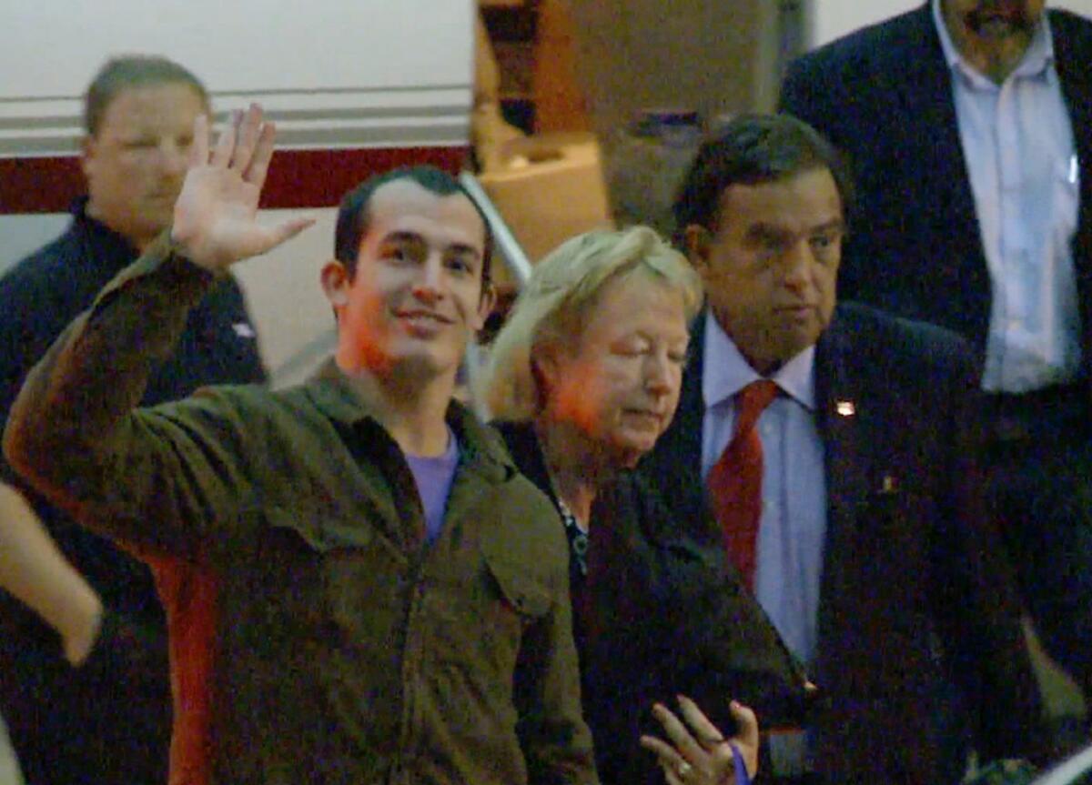 Former Marine Sgt. Andrew Tahmooressi arrives in Miami on Nov. 1, 2014, after a Mexican judge ordered him released after eight months in jail. Tahmooressi had crossed the border at San Ysidro in March of 2014 with guns and hundreds of rounds of ammunition in his pickup truck.