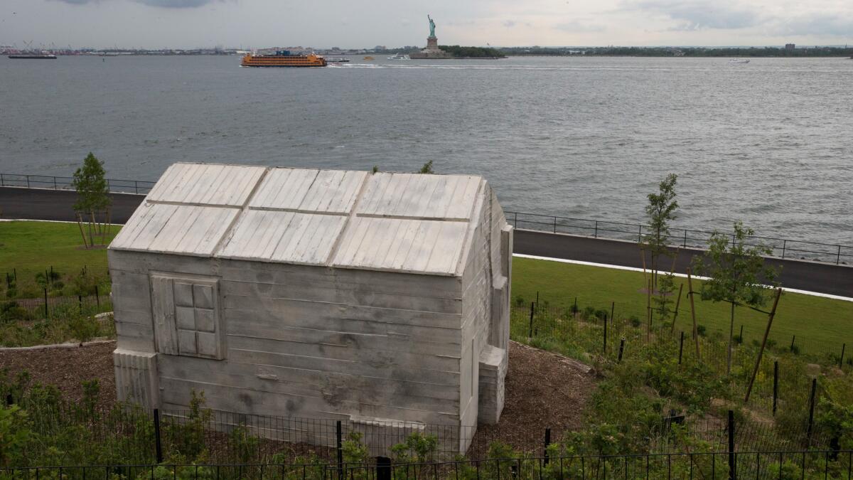 Rachel Whiteread's "Cabin" at the new Hills Park on Governor's Island, N.Y,
