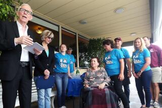 NBC4's Fritz Coleman starts the event with the current Tallyrand owners and founding owner Delores Thomas, in wheelchair, at an anniversary celebration for the 60th year the Tallyrand restaurant has been in Burbank on Tuesday, April 30, 2019.