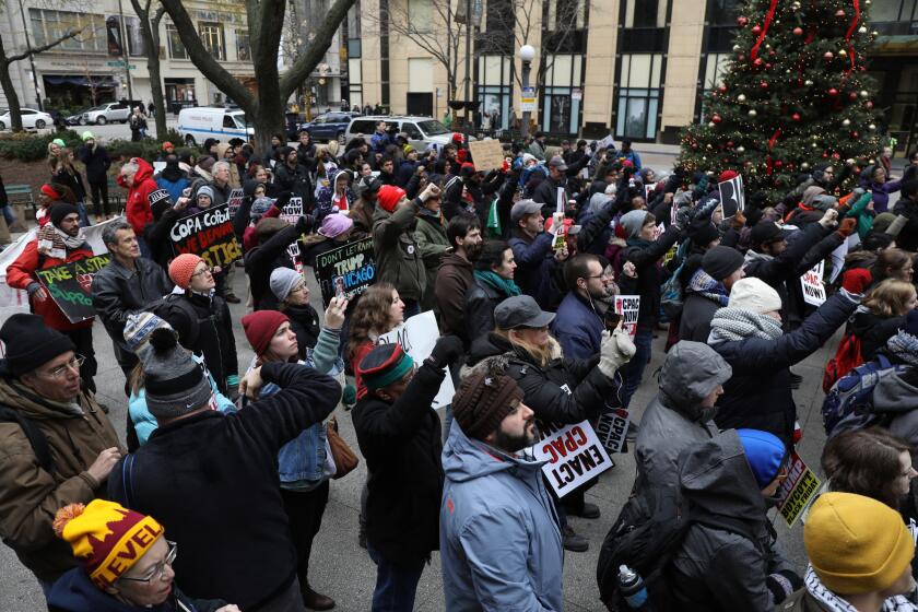 Protesters rally and call for a boycott along the Magnificent Mile, Chicago's premier shopping district, on Black Friday.