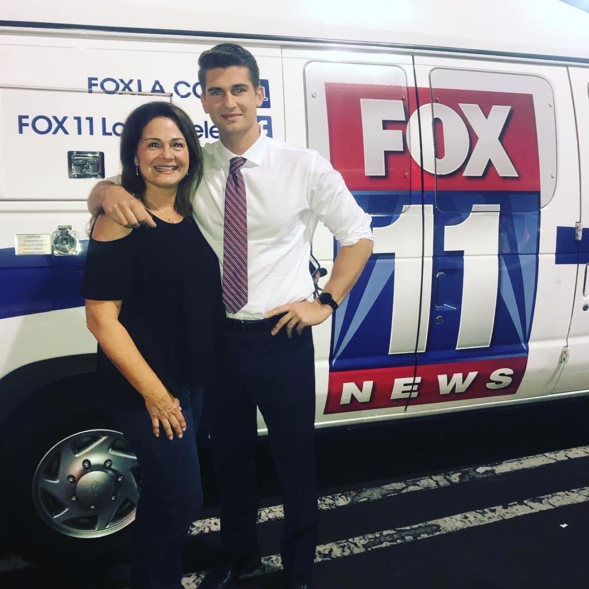 Audrey Melugin with her son Fox News correspondent Bill Melugin during his days at KTTV in Los Angeles.