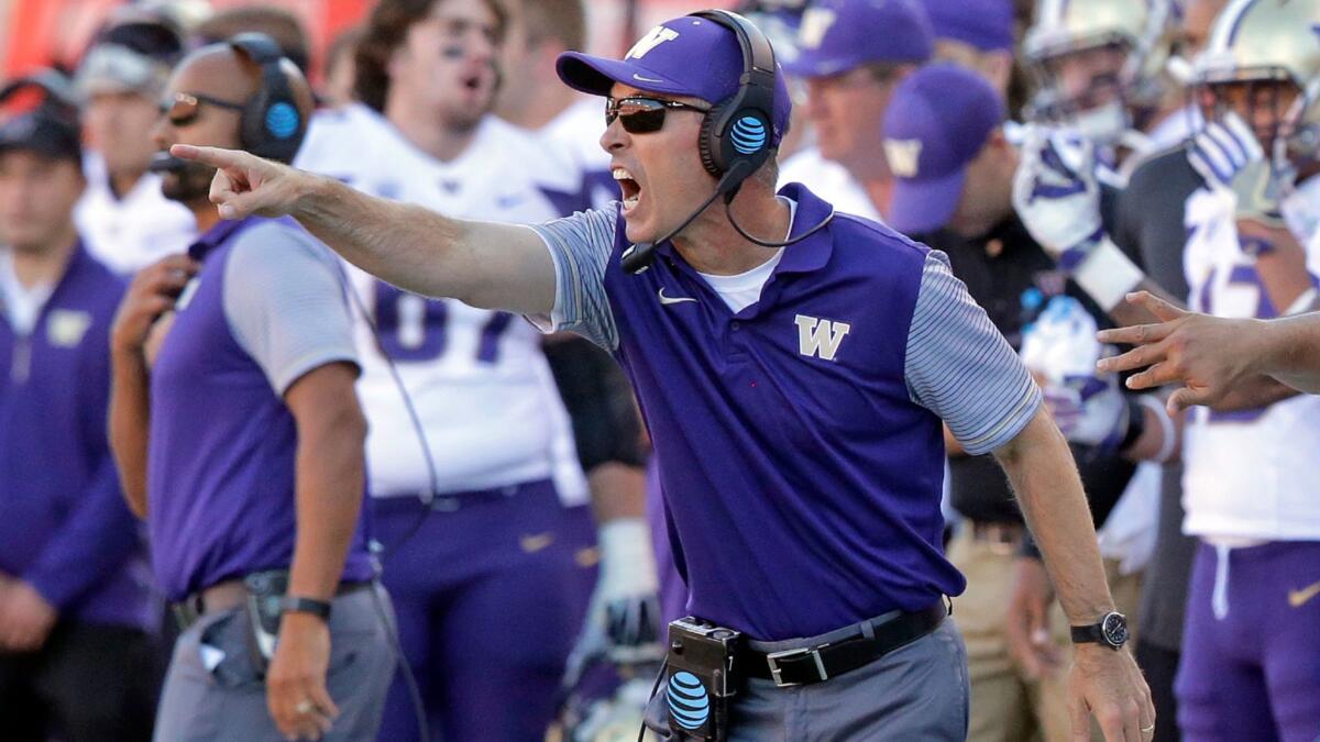 Washington Coach Chris Petersen likes his team's chances of making the College Football Playoff.