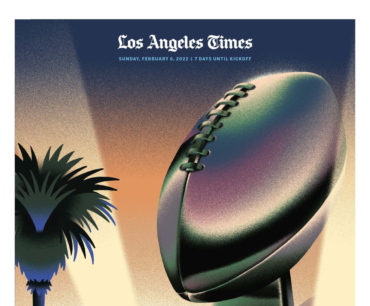 L.A. Times' guide to Super Bowl LVI. Cover illustration by César Canseco for The Times.