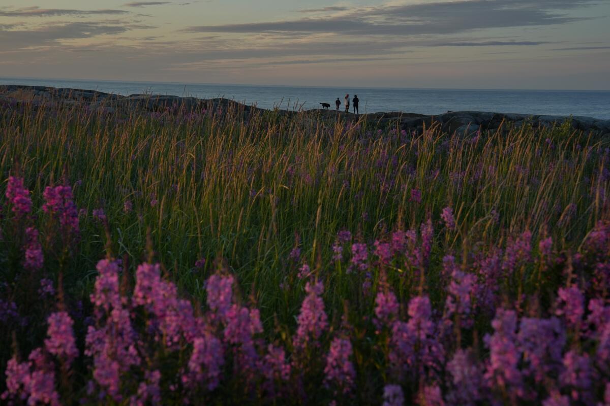 A family stands near the Hudson Bay in Churchill, Manitoba.