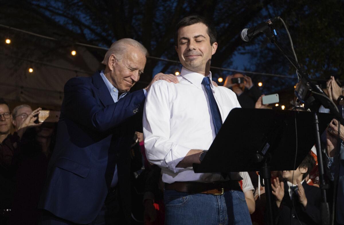 Pete Buttigieg endorses Joe Biden at a Dallas rally.
