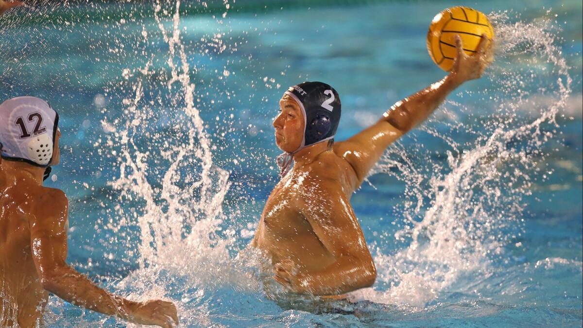 Newport Harbor junior Makoto Kenney, shown taking a shot against Laguna Beach on Oct. 10, had five goals as the Sailors beat Moraga Campolindo 12-8 on Saturday in the Memorial Cup title match in San Jose.