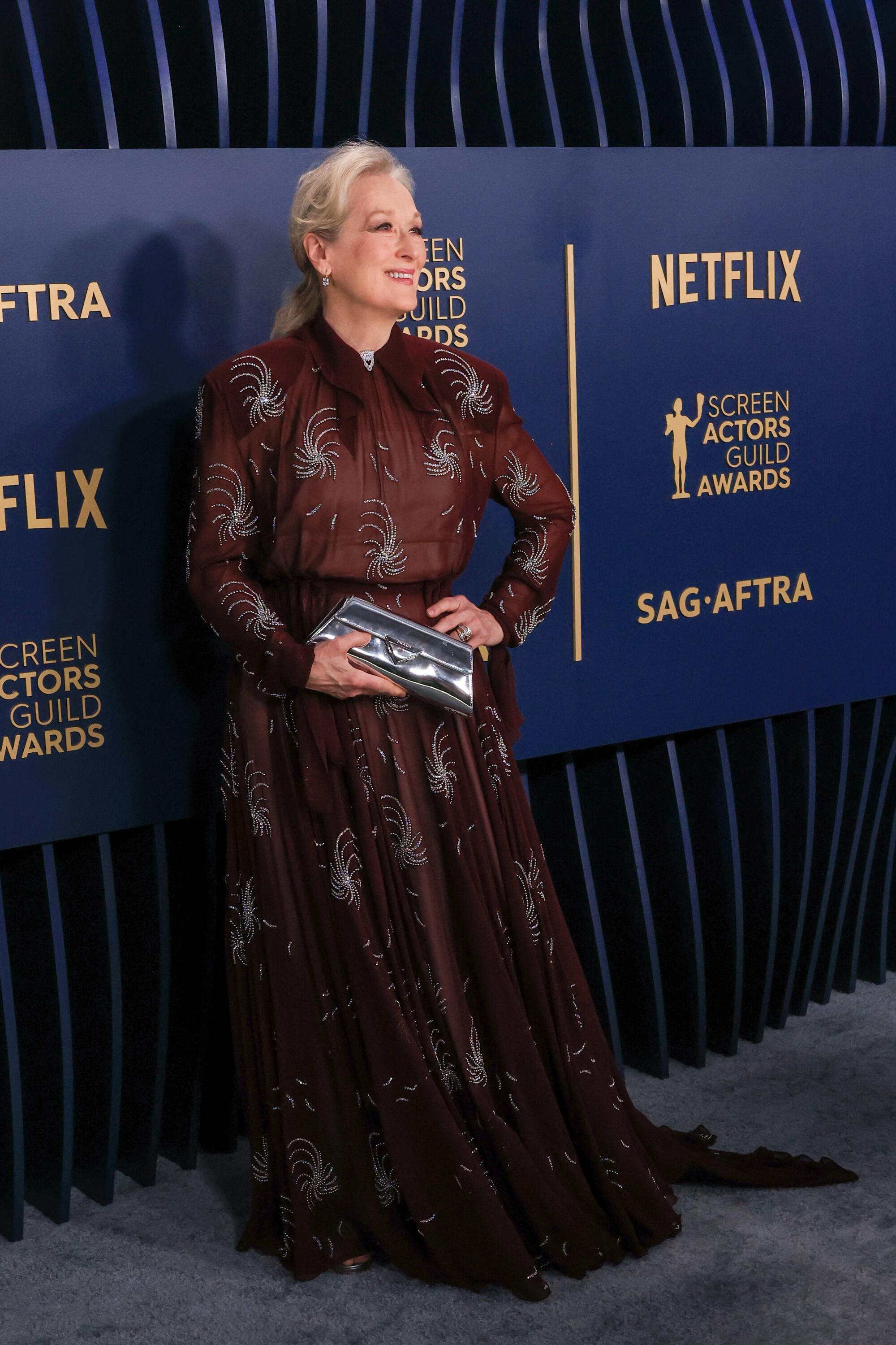 Meryl Streep wears a long sleeve dress at the SAG Awards.