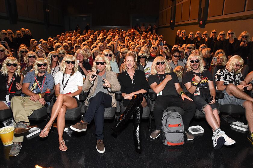 Actress Charlize Theron (center) attends the "Atomic Blonde" San Diego Comic-Con fan screening on July 22, 2017. (Michael Kovac/Getty Images for Focus Features)