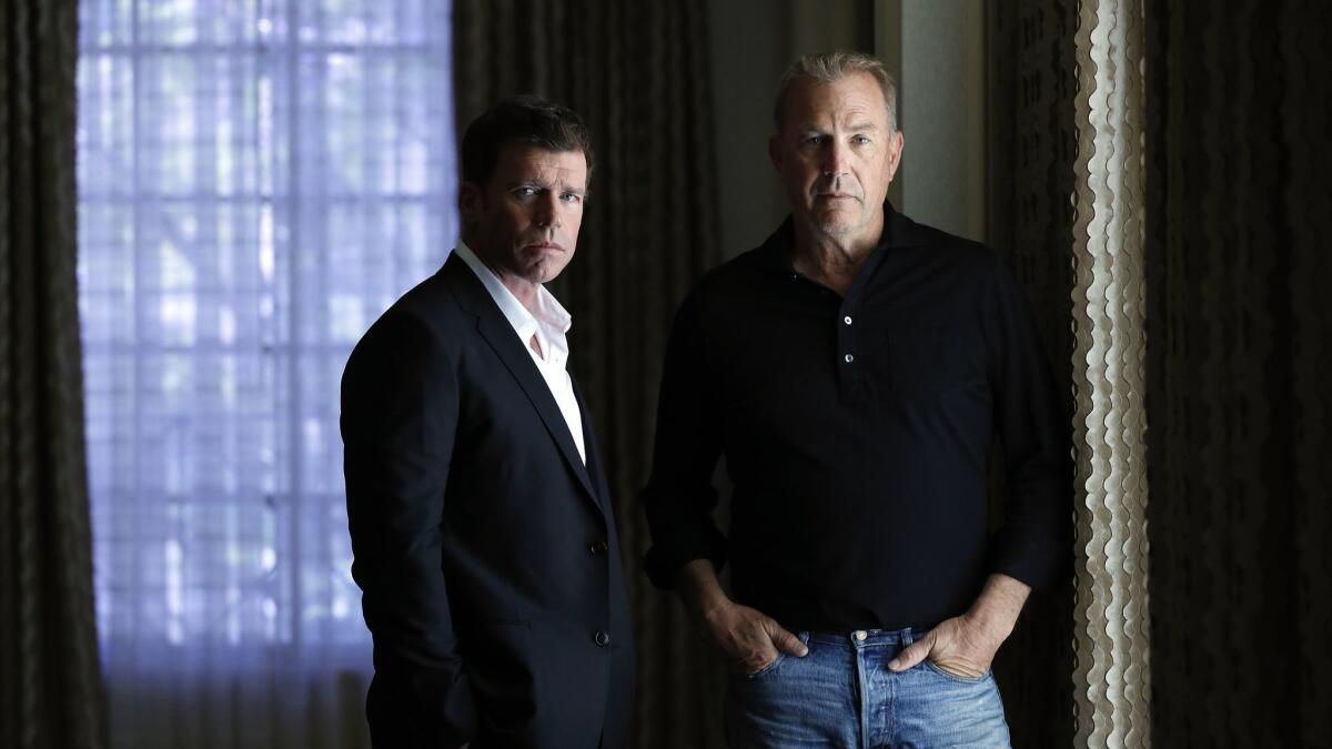 Taylor Sheridan, left, and Kevin Costner, who stars in Sheridan's new series for the Paramount Network, "Yellowstone," photographed in Beverly Hills.