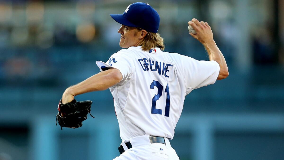 Dodgers starter Zack Greinke gave up one hit, struck out eight and walked none in eight innings against the Phillies on Thursday night.